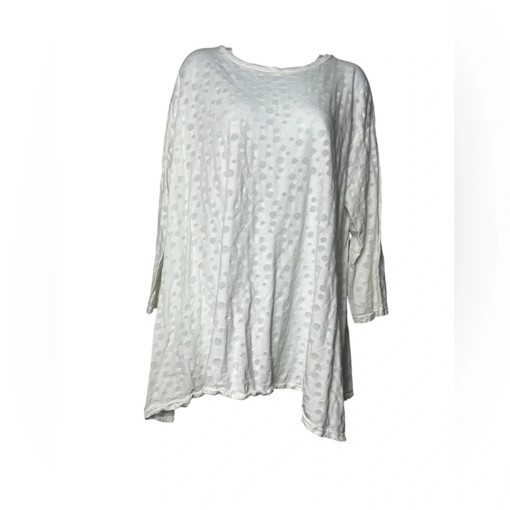 CUT LOOSE Polka Dot Contrast Top Size XXL 2X 3/4 sleeves cotton and mesh White